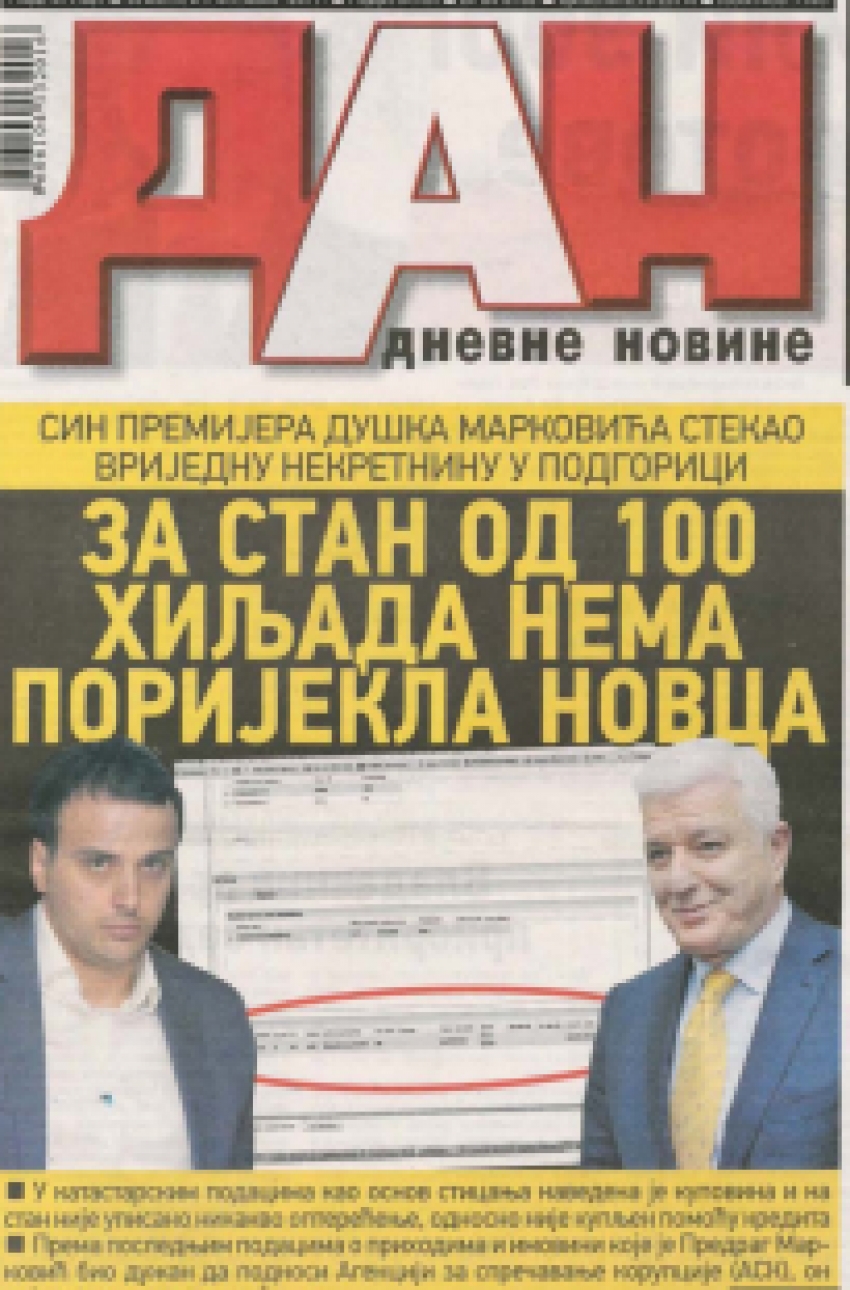 Marković se raduje tužbi premijerovog sina