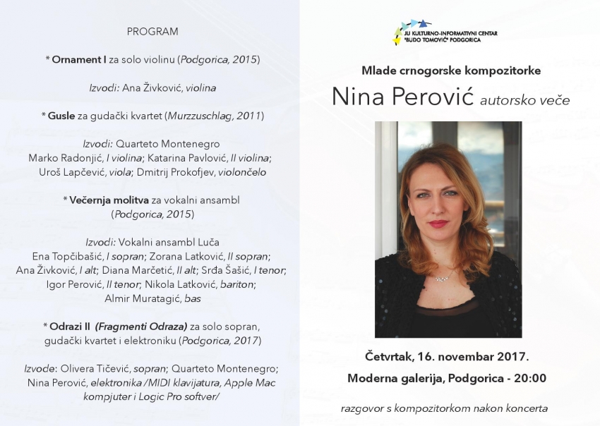 Da li znate da Crna Gora ima kompozitorke? Predstavljanje Nine Perović u četvrtak