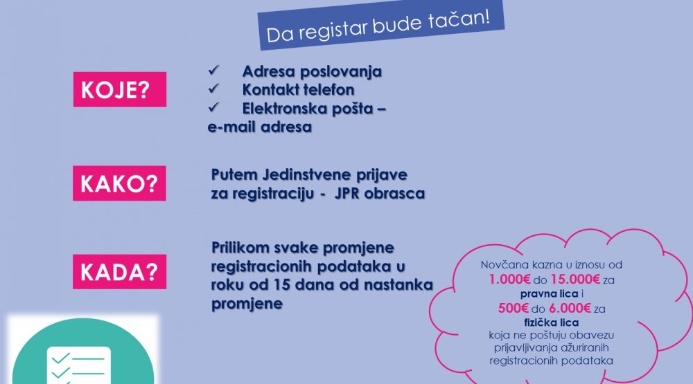 Poreski obveznici da prijave izmjene u registracionim podacima