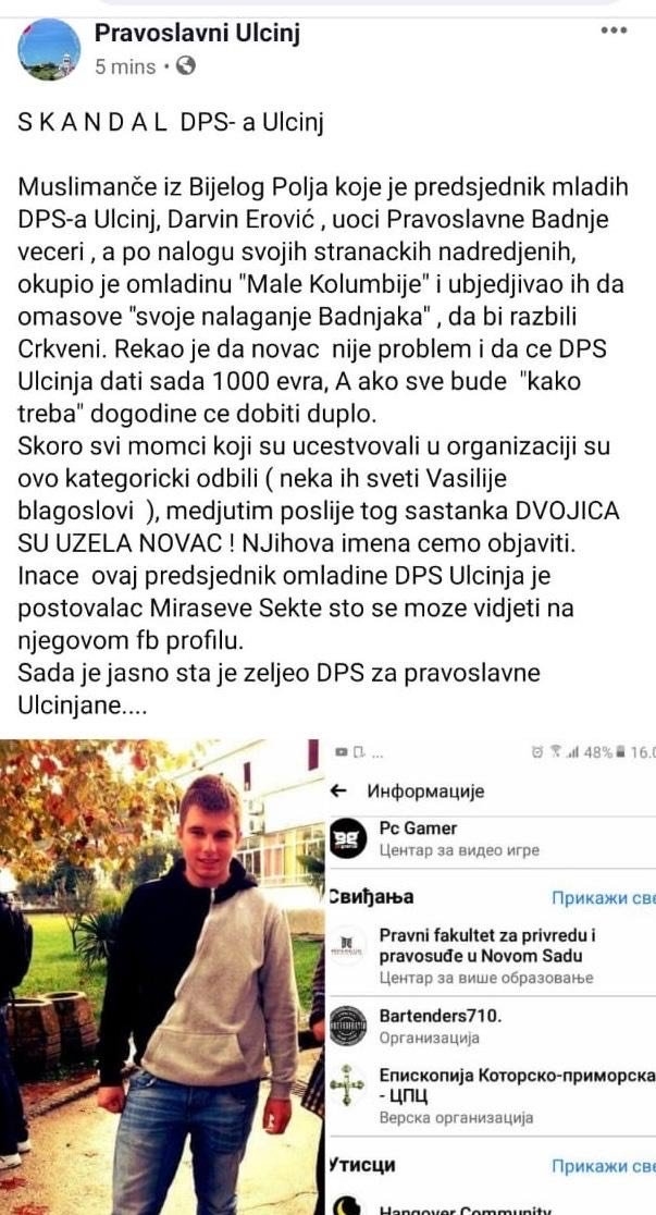 Erović pisao Amfilohiju: Zaštitite me od kampanje mržnje paroha ulcinjskog Siniše Smiljića