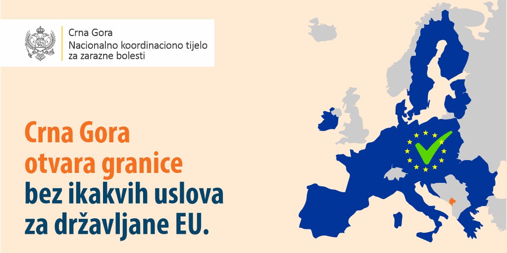 Crna Gora od danas otvara granice za članice EU bez ikakvih uslova