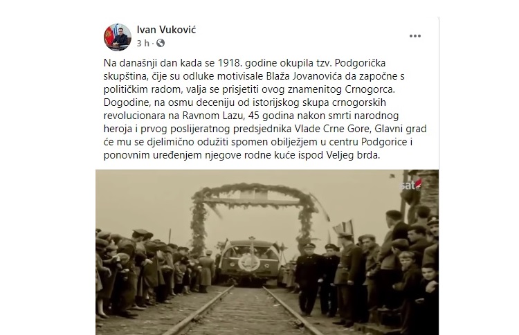 (VIDEO) Podsjećanje na Blaža Jovanovića, Vuković: Dogodine, na godišnjicu smrti ovog narodnog heroja, Glavni grad će mu se djelimično odužiti spomen obilježjem