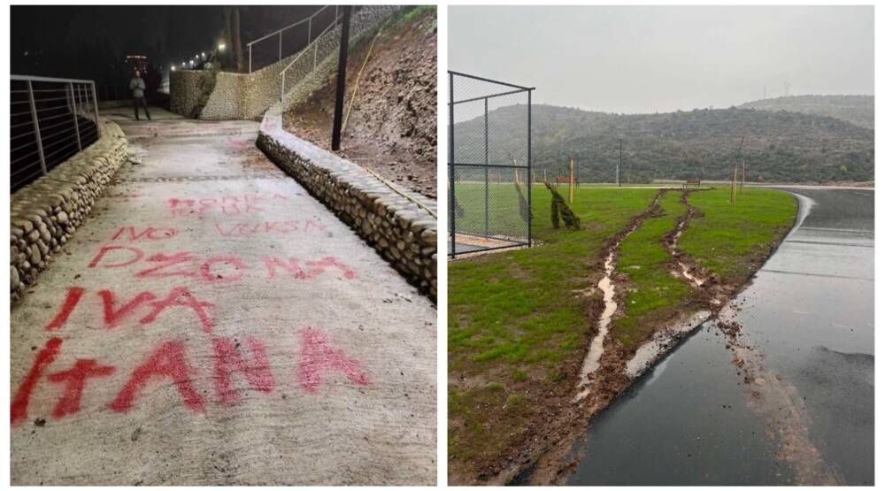 Vandalizam u Podgorici: Grafiti na šetalištu uz Moraču, uništena zelena površina na Zlatici