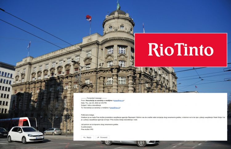 Skandal u Srbiji: Saopštenje Rio Tinta medijima stiglo s Vladinog mejla