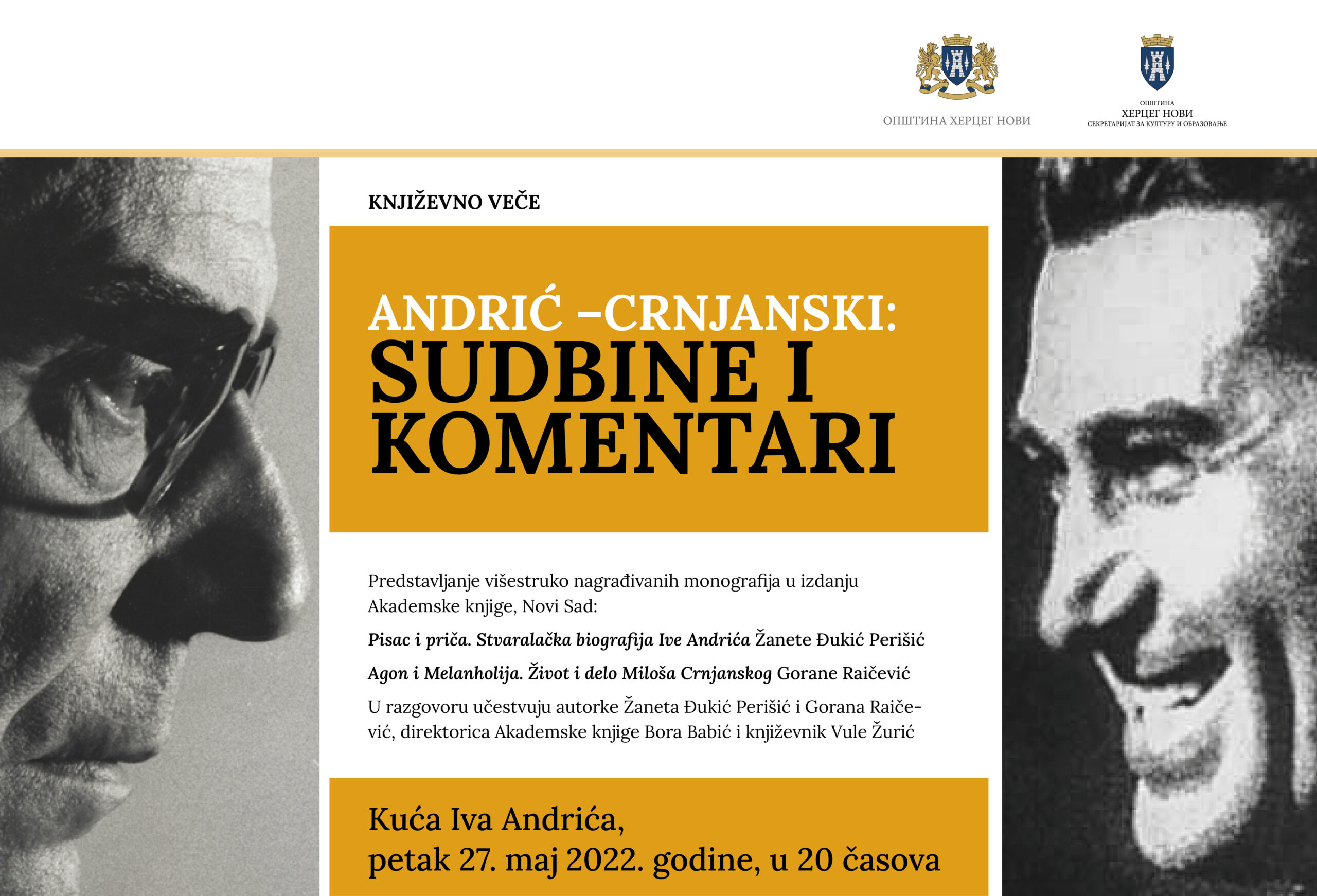 Književno veče &#8220;Andrić-Crnjanski: Sudbine i komentari&#8221; u Herceg Novom