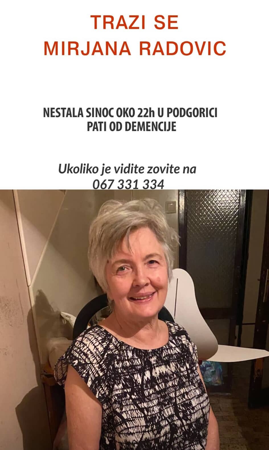 Nestala Mirjana Radović