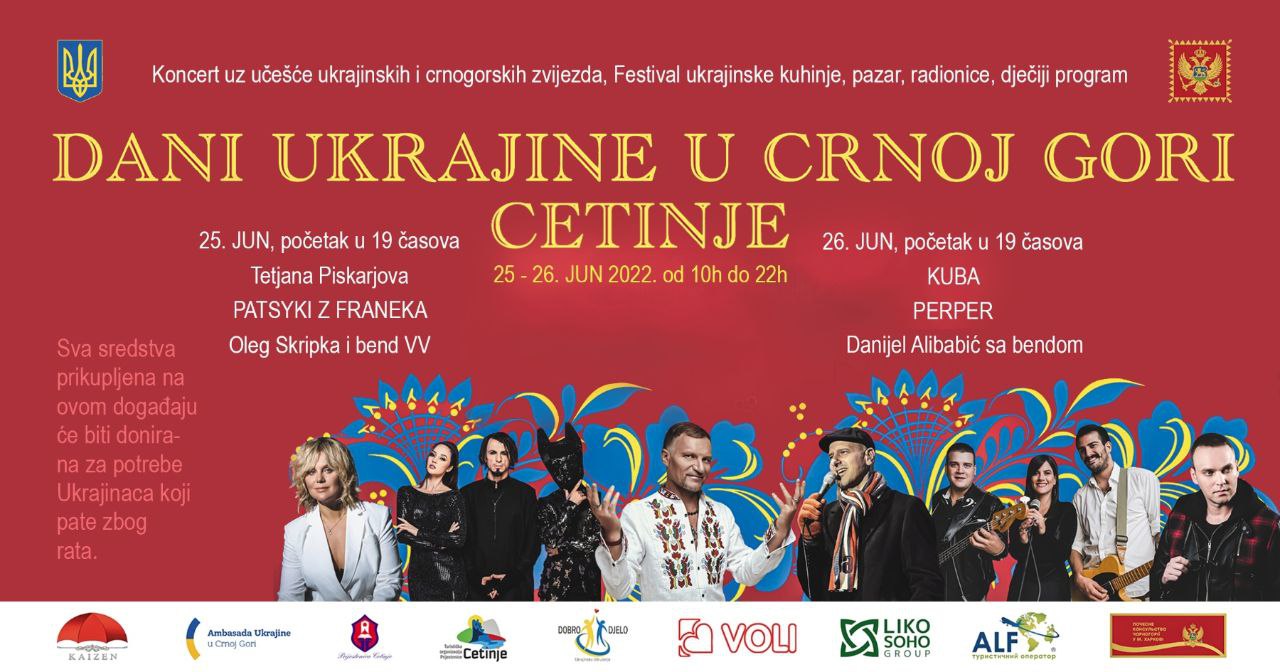 Dani Ukrajine u Crnoj Gori na Cetinju 25. i 26. juna