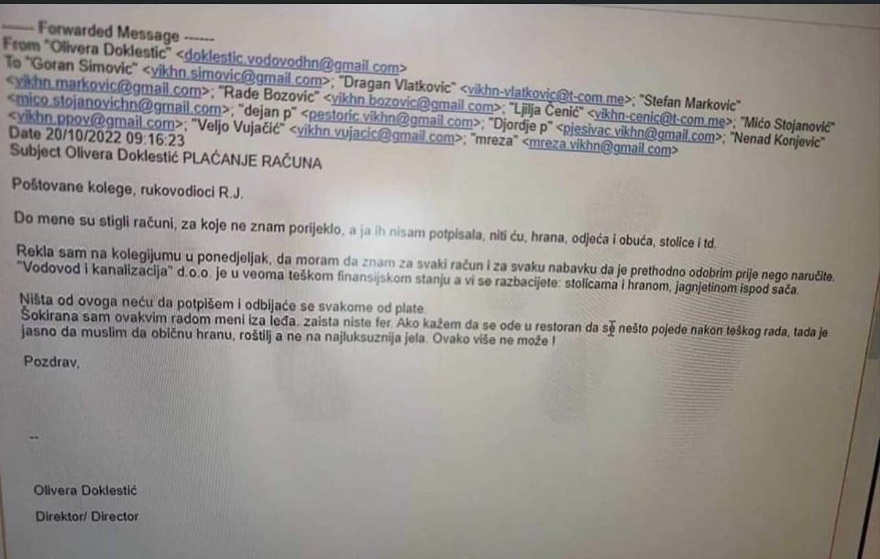 Direktorica hercegnovskog Vodovoda optužila zaposlene za bahaćenje: Kupovali odjeću, obuću, hranili se jagnjetinom ispod sača.