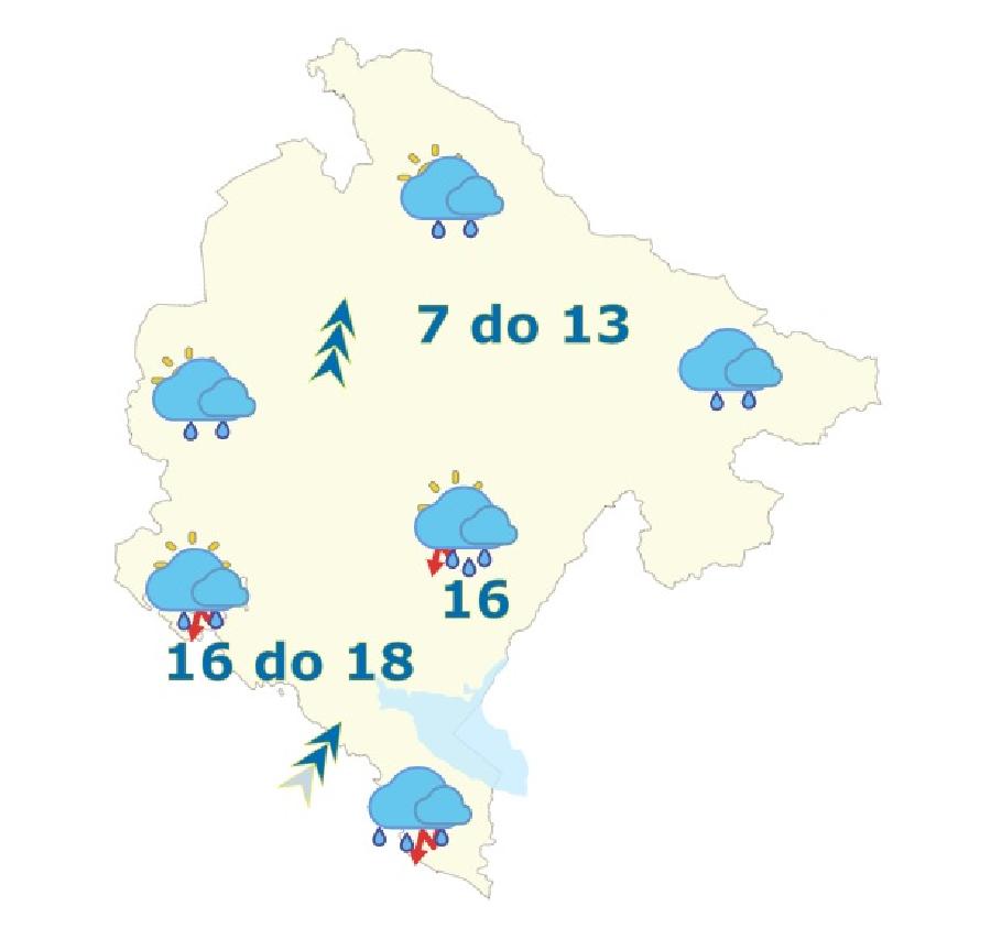 Sjutra povremeno kiša, mjestimično pljuskovi i grmljavina