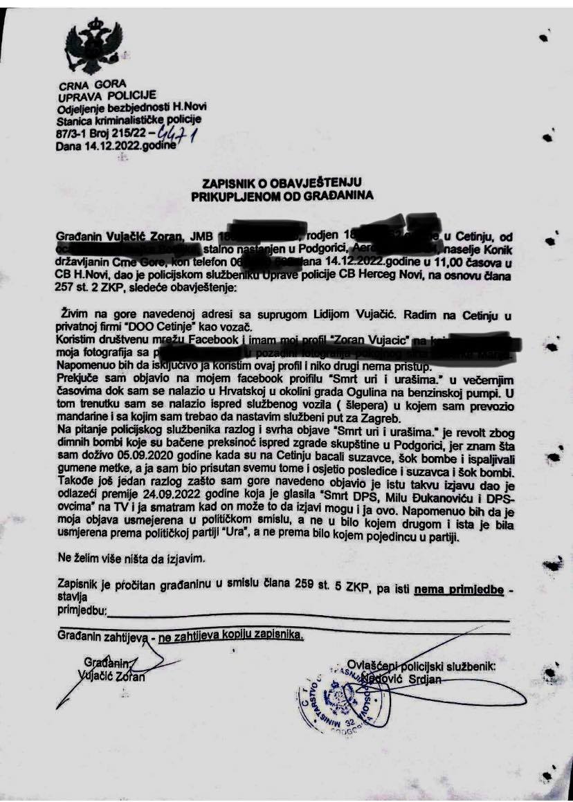 Uhapšen Cetinjanin, vjerovao da ima ista prava kao Abazović