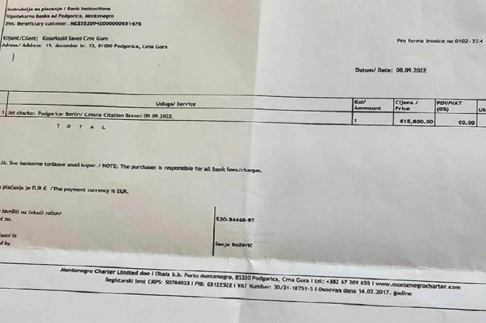 Kako je KSCG za čartet let &#8220;spiskao&#8221; skoro 16.000 eura: Peković privatnim avionom letio na početak Eurobasketa