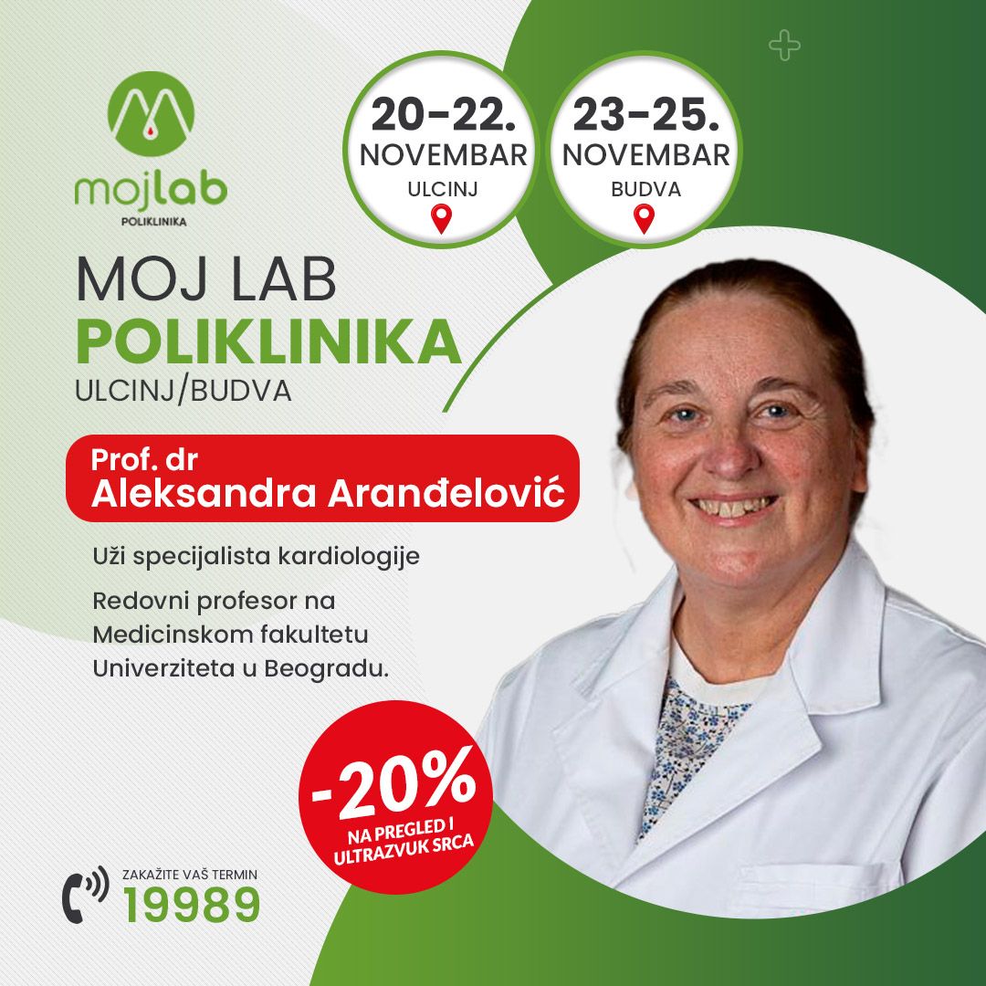 Prof. dr Aleksandra Aranđelović, uži specijalista kardiologije u Moj Lab poliklinikama u Ulcinju i Budvi