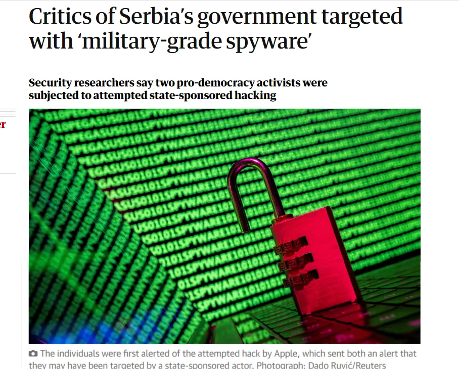 Guardian: Kritičari vlade Srbije na meti &#8220;vojnog špijunskog softvera&#8221;