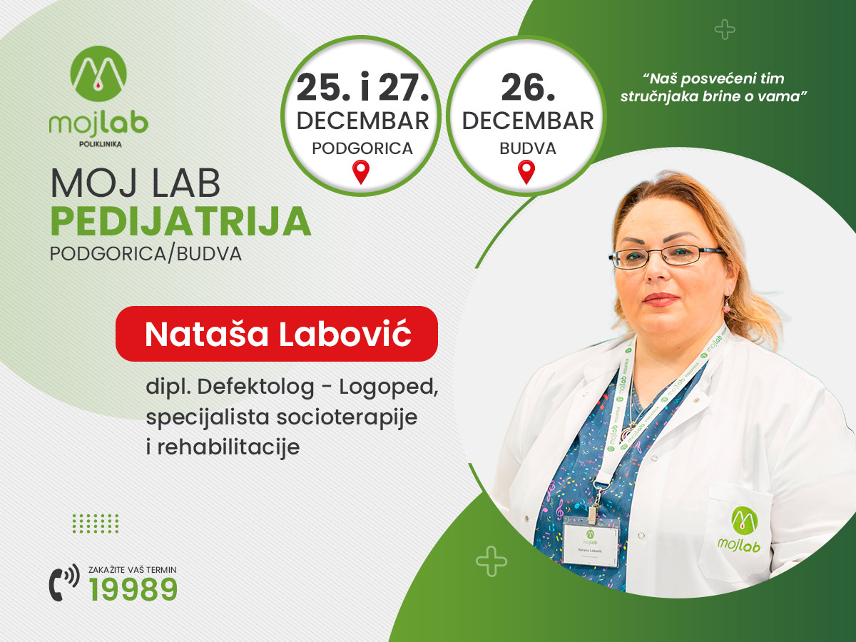 Nataša Labović u Moj Lab Pedijatriji  u Podgorici 25. i 27. decembra, 26. u Budvi