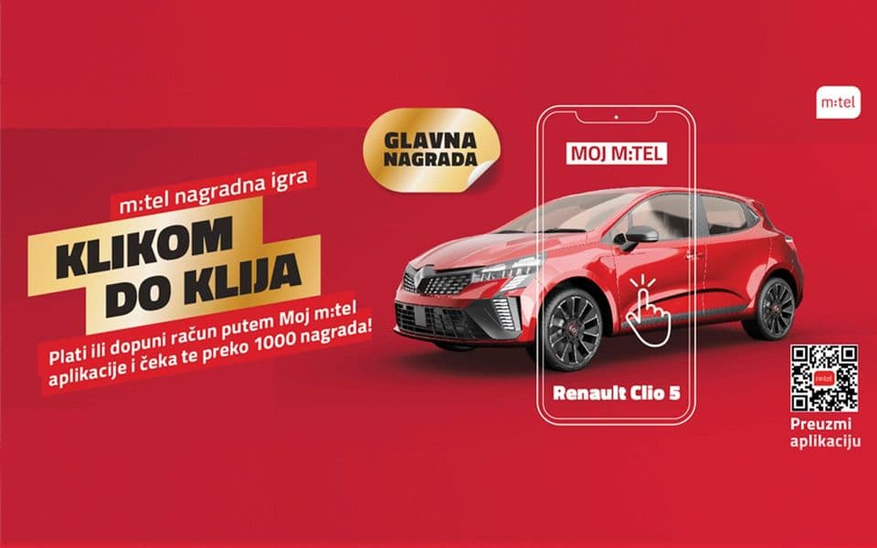 Plati ili dopuni račun putem Moj m:tel aplikacije i čeka te RENAULT CLIO 5 i preko 1000 vrijednih nagrada!