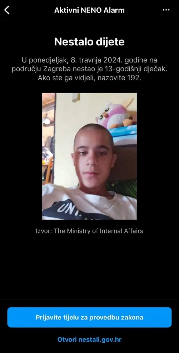 Ivan (13) nestao u Zagrebu, aktivirani alarm koji se uključuje izuzetno, dečko u opasnosti?