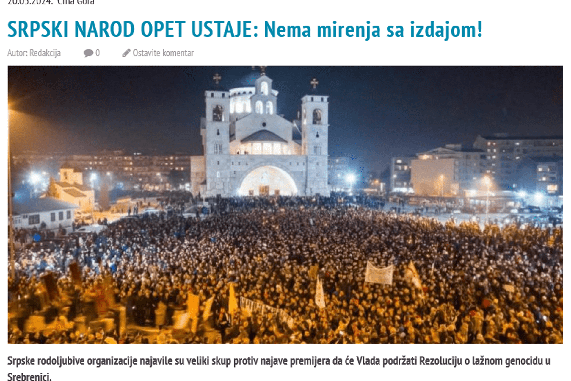U srijedu protest &#8220;slobodoljubivog naroda&#8221; ispred Vlade Crne Gore