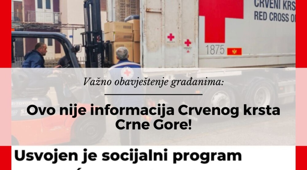 CKCG: Na internetu se pojavila fotografija Crvenog krsta uz informaciju koja nije potekla iz naše organizacije