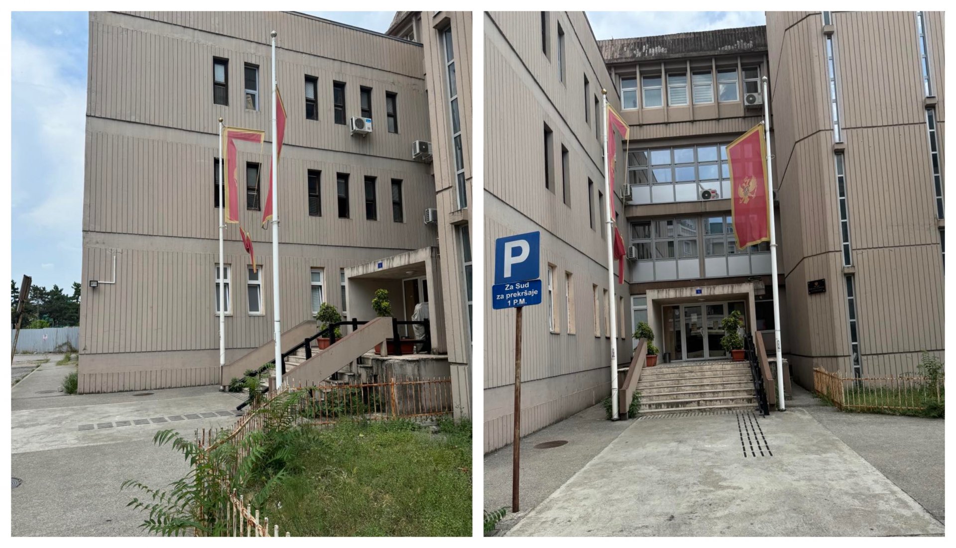 Ostaci zastave ispred Suda za prekršaje u Podgorici
