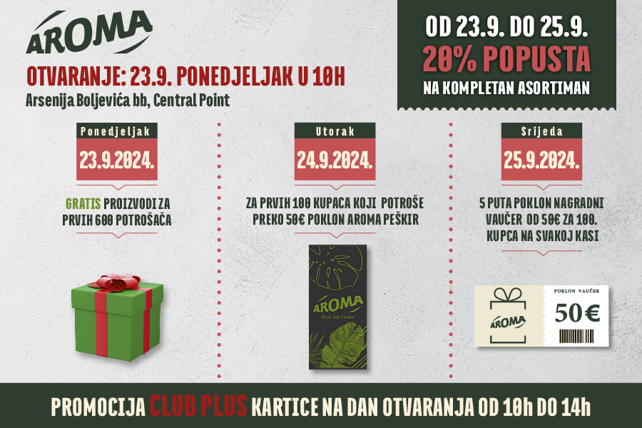 Uskoro – novi Aroma market u Central Pointu: Nevjerovatni popusti i pogodnosti za potrošače