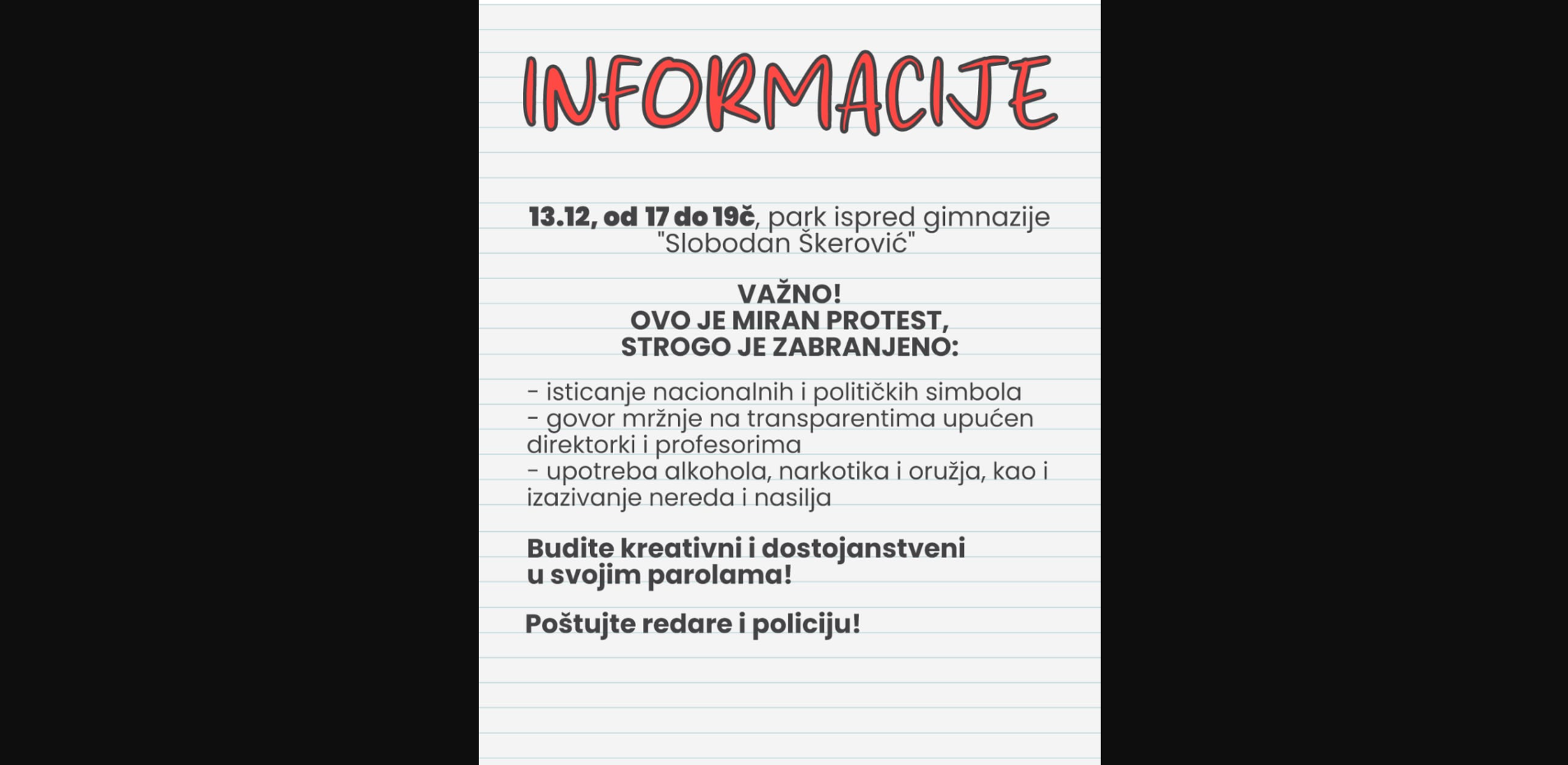 U petak protest ispred podgoričke Gimnazije: Direktorka i profesore, pali ste na testu