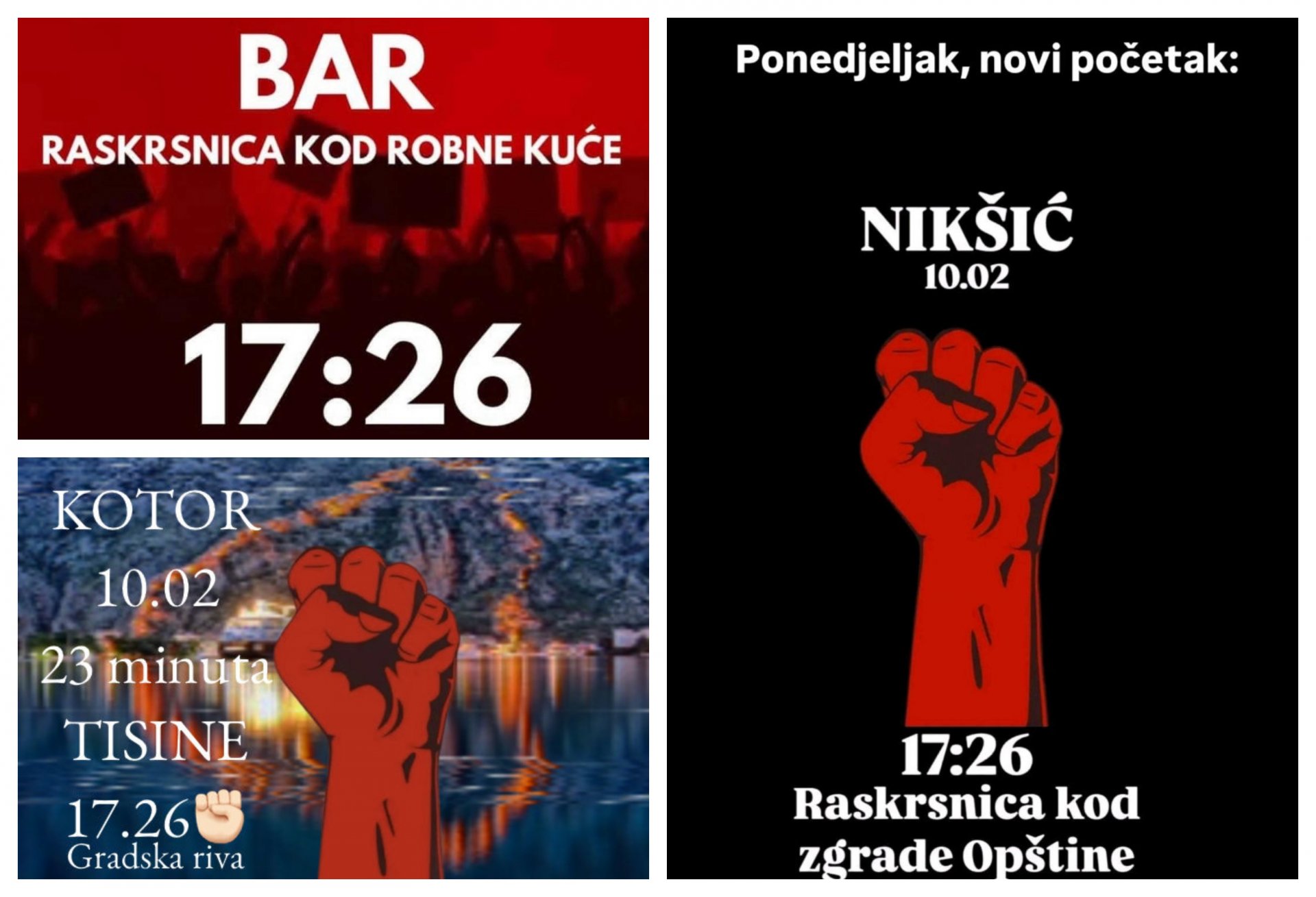 Blokade danas u Kotoru, Nikšiću i Baru