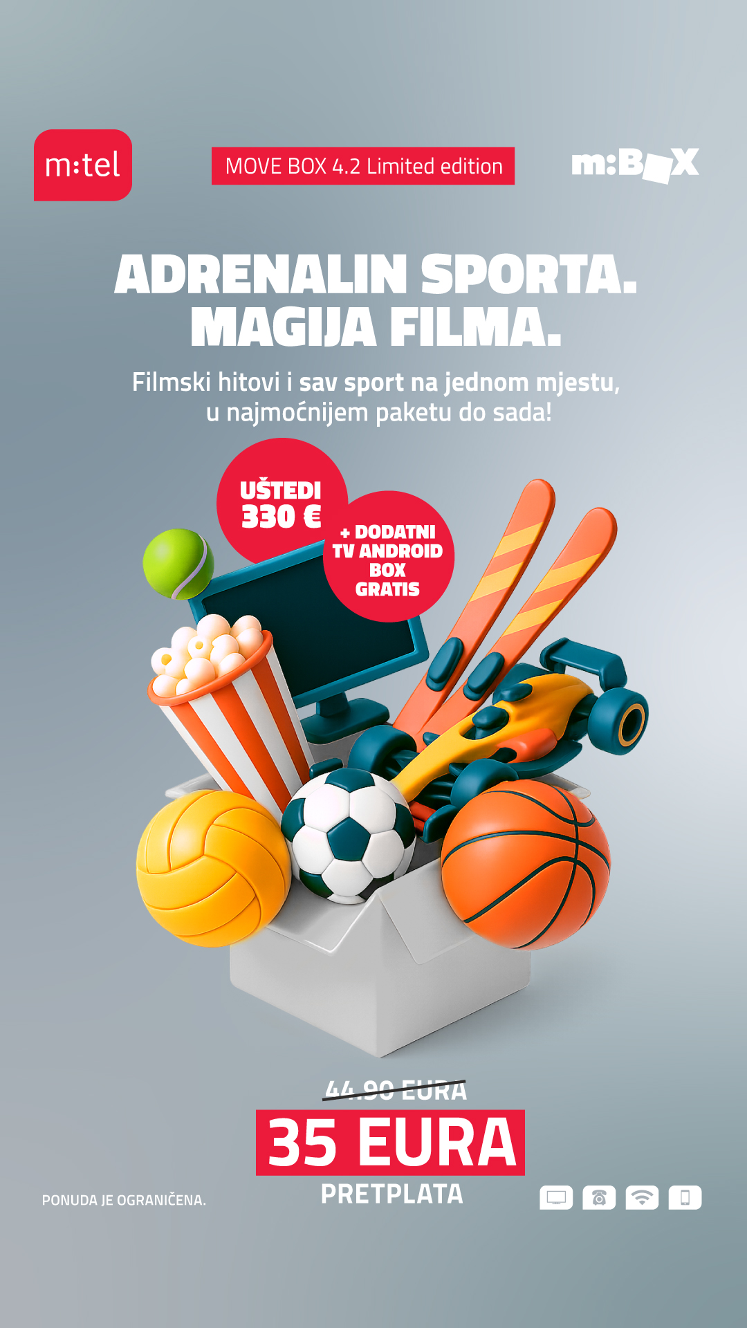 Najbolji filmski i sportski sadržaji na jednom mjestu, u najmoćnijem kablovskom paketu do sada: Osjetite adrenalin sporta i magiju filma za  35 eura mjesečno!
